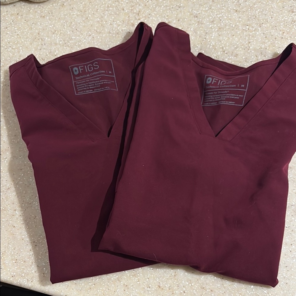 Figs Maroon V-Neck Scrub Tops
